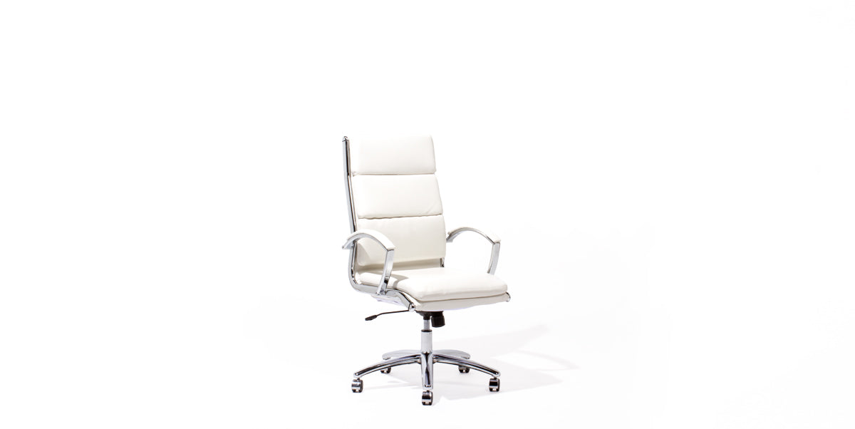 White Leather Pillow Back High Back Chair