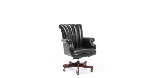 Black Leather Channel Back Chair