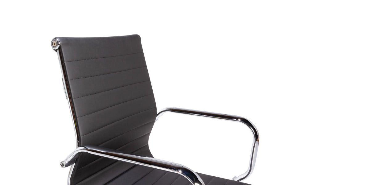 Black Leather Eames Style Mid Back Chair