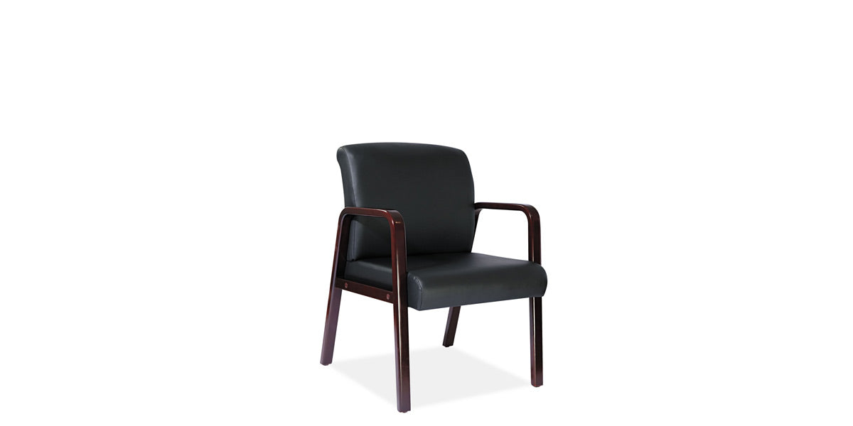 Black Leather Chair w/ Mahogany Arms