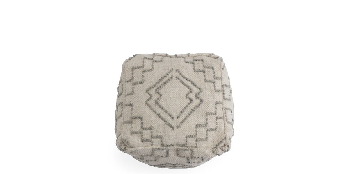 Wool and Cotton Ivory Floor Pouf