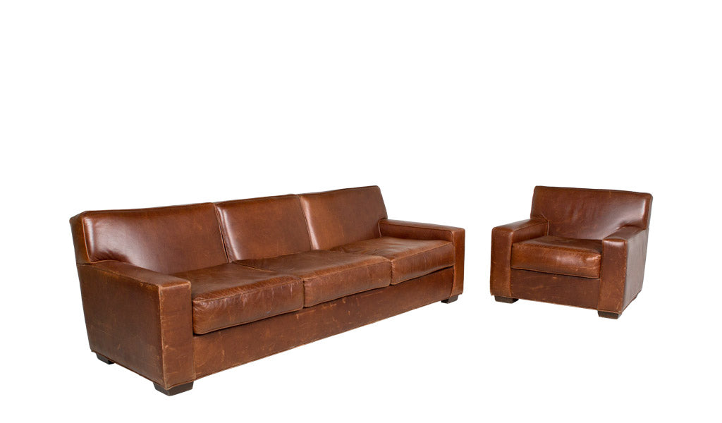 96"W Brown Leather Sofa