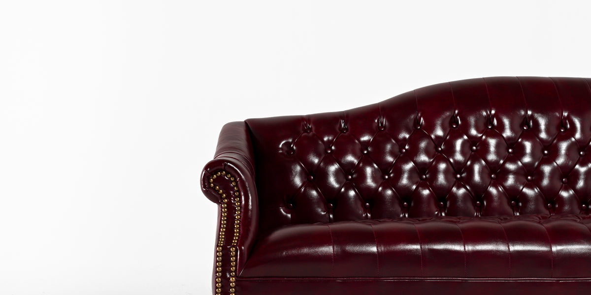 81"W Oxblood Camel Back Sofa