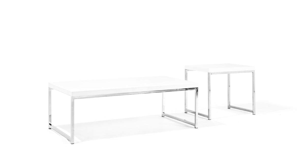 44"W White/Chrome Coffee Table